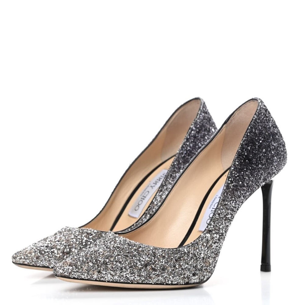 Jimmy Choo Silver Glitter Women's Heels